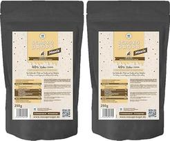 Šokoladiniai lašeliai be cukraus, balti, su 27 % kakavos (500 g), be pridėtinio cukraus, saldinti eritritoliu ir stevija (2 x 250 g)