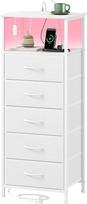 Somdot Komoda su stalčiais, komoda su įkrovimo funkcija, LED, lizdas (1USB, 1Type-C), stalčių spintelė miegamajame, svetainėje, prieškambaryje, 30D x 40W x 101H (5 medžiaginiai stalčiai), balta oda