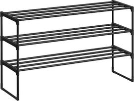 SONGMICS batų stovas 3 pakopų batų stovas Metalinis batų laikymo batų organizatorius 16-20 porų batų sukraunamas prieškambaris 30 x 92 x 55 cm juodas LSA303B02