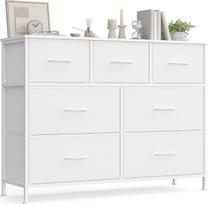 SONGMICS komoda spintelė 7 audinių stalčiai sandėliavimo spintelė Plieno MDF neaustinis audinys miegamojo prieškambario svetainei Debesų balta/sniego balta LGS323WH01