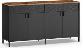 SONGMICS LSC205BD01 metalinė spintelė su 4 durimis, magnetiniu užraktu, reguliuojamomis lentynomis, plieniniu rėmu, 40 x 141 x 76 cm, tamsiai juodos ir senovinio rudo spalvų
