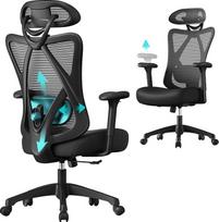 SONGMICS OBN063B01 Ergonominė biuro kompiuterio kėdė Tinklelio kėdės juosmens pagalvėlė ir galvos atramos reguliuojama maksimali apkrova 150 kg Reguliuojamas aukštis Rašalas Juoda