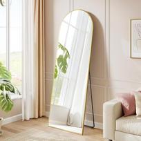 SONGMICS pilno ilgio veidrodis 160 x 50 cm išlenktas stovintis veidrodis aliuminio lydinio rėmas grūdintas stiklas miegamajame gyvenamajame kambaryje spinta šviesiai auksinė LFM031A01