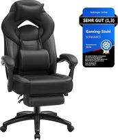 SONGMICS žaidimų ir biuro kėdė, ergonomiško dizaino, su kojų atrama, reguliuojama galvos atramos pagalvėle, juosmens pagalvėle, keliamoji galia 150 kg, juoda, OBG077B01