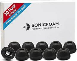 SONICFOAM Air-3-Pro "Airpods Pro 3" mažos juodos spalvos atminties putų pakaitiniai ausų antgaliai (10 vnt. / 5 poros)