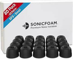 SONICFOAM atminties putų ausinių antgaliai - aukščiausios kokybės triukšmo izoliacijos pakaitiniai putų ausinių antgaliai, skirti į ausis įstatomoms ausinėms (SF3 Small, juodi)