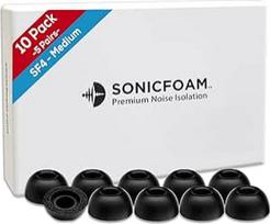 SONICFOAM atminties putų ausinių antgaliai - aukščiausios kokybės triukšmo izoliacijos pakaitiniai putų ausinių antgaliai, skirti į ausis įstatomoms ausinėms (SF4 Medium, juoda)