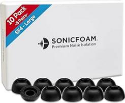 SONICFOAM atminties putų ausinių antgaliai - aukščiausios kokybės triukšmo izoliacijos pakaitiniai putų ausinių antgaliai, skirti į ausis įstatomoms ausinėms (SF4 dideli, juodi)