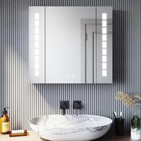 SONNI LED veidrodžių spintelė Vonios kambarys ir lizdas 60 x 65 cm Aliuminio veidrodžių spintelė su jutikliniu jungikliu 3 šviesos spalvos + belaidis vyrių dizainas Vonios kambario medicinos spintelė
