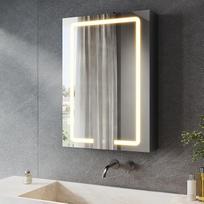 SONNI LED veidrodinė spintelė su kosmetine, 50 x 70 cm, kištukinis lizdas ir 3x didinantis veidrodis, 3 šviesos spalvos, reguliuojamas apšvietimas, tamsiai pilka