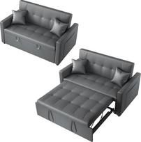 SONNI sofa, sofa-lova su miego funkcija, 178 x 140 x 78 cm, išskleidžiama sofa-lova su 3 reguliuojamais atlošimo kampais, sofa-lova, sofa su 2 pagalvėlėmis, „Cat Paw“ odos apmušalas, idealiai tinka namams, svetainei, tamsiai pilkos spalvos