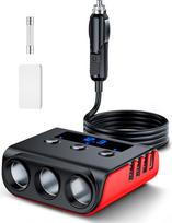 SONRU 180 W cigarečių degiklio paskirstytuvas, „7-in-1“ automobilinis įkroviklio adapteris, 3 skyrių 12 V/24 V lizdas su 45 W PD ir 3 USB jungtimis, automobilinis įkroviklis su cigarečių degiklio kištuku, skirtas „iPhone 17“, „iPad“, vaizdo registratoriui