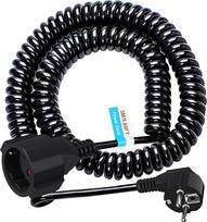 Spiralinis prailginimo laidas, 3 m ilgio prailginimo laidas, 0,8 m – 3 m ilgio elastingas apsauginis kontaktinis spiralinis laidas, spiralinis laidas su „Euro“ kištuku, spiralinis apsauginis laidas (250 V/16 A, juodas)