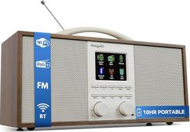 SR40 Internetradio mit Bluetooth, Podcast Player-DAB/DAB+,UKW Stereo Digitalradio, Akku 10+Stunden, 2.0 Lautsprecher,150 Senderspeicher, Radiowecker,Holzgehäuse & Aluminiumgriff(Walnuss)