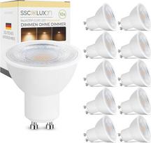 SSC-LUXon 10 vnt. LED GU10 lempučių su „FourSTEP“ apšvietimo reguliavimu be dimerio, 5 W, 2500 K, šilta balta - Lemputės atšvaitas su 36° spinduliavimo kampu, 230 V | Dešimt GU10 atšvaitinių lempučių su „fourSTEP“ – reguliuojamos 4 pakopomis be dimerio, y