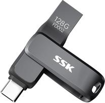 SSK 128GB USB atmintinė, greitis iki 240MB/s, dvi USB 3.2 Type-C/A jungtys, metalinis korpusas
