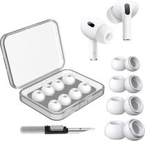 SSKHE 4 poros atsarginių ausų antgalių „AirPods Pro“ / „AirPods Pro 2“, neslystantys silikoniniai ausų antgaliai su triukšmo slopinimo angomis, komplektuojami su valymo šepetėliu, poliravimo skepetėle ir nešiojamu laikymo maišeliu