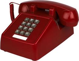 Stacionarieji telefonai, skirti namų biurui, viešbučiui, mokyklai – retro stiliaus klasikiniai senamadiški telefonai, puikiai tinkantys kino stiliaus interjerui, su galingu metaliniu skambučiu (raudoni)
