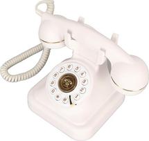 Stacionarusis telefonas, retro stacionarusis telefonas su laidu, senovinis telefonas vyresnio amžiaus žmonėms, stacionarusis telefonas su skambinimo disku ir laidu, nostalgiškas stalinis telefonas su ypač dideliais mygtukais