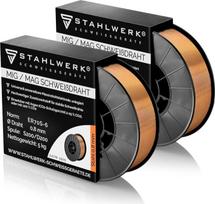 STAHLWERK MIG/MAG plieno suvirinimo viela, skersmuo 0,8 mm, ER70S-6 (SG2) – 2 vnt., po 5 kg, D200 ritė, skirta 50 mm įtvarui, universali, aukštos kokybės vientisa suvirinimo viela, skirta visų rūšių plieno darbams su apsauginėmis dujomis
