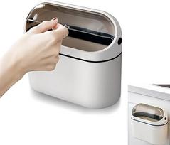 Stalo šiukšliadėžė su dangčiu, 2 l sieninė mini šiukšliadėžė, plastikinė stalo šiukšliadėžė, maža šiukšliadėžė stalui, virtuvei, biurui, miegamajam, dramblio kaulo baltumo (20,5 x 10,2 x 19 cm)