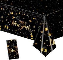 Stalo staltiesė „Happy New Year“, 2026 m. Naujųjų metų nakties dekoracijos, vakarėlio reikmenys, stalo dekoracija, juoda ir auksinė, 137 x 274 cm