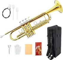 Standartinis Bb trimito rinkinys pradedantiesiems, studentų trimitas, varinių trimitų instrumentas, B lygmens, su 7C kandikliu, valymo šluoste, pirštinėmis ir kietu dėklu (auksinis)