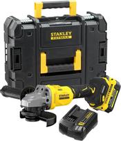 STANLEY FATMAX V20 belaidis kampinis šlifuoklis su bešepetės varikliu, 125 mm, komplektą sudaro 4,0 Ah ličio jonų akumuliatorius, 2 A įkroviklis ir „PRO-STACK“ dėklas, 18 V, SFMCG710M1T QW