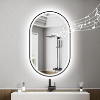 STARLEAD juodas ovalus LED vonios veidrodis su apšvietimu, 80 x 50 cm, "Bluetooth", reguliuojamas apšvietimas, 3 šviesos spalvos, apsaugantis nuo rūko, atminties funkcija, HD grūdintas stiklas, IP44, horizontalus/vertikalus, nemetalinis rėmas