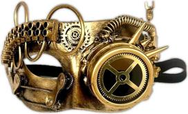 Steampunk stiliaus metalo kiborgo Venecijos kaukė, kaukė Helovino kostiumų vakarėliui, „Operos fantomas“, karnavalo pokylis, auksinė viktorietiška akių kaukė, aksesuarai