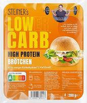 STEINER´s Low Carb High Protein Rolls, 87% mažiau angliavandenių, daug baltymų, tik 2 g grynųjų angliavandenių, 22 g baltymų (pakuotė po 1, 4 vnt.)