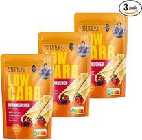 STEINER´s Low Carb Pancakes, 95 % mažiau angliavandenių, baltyminis blynų mišinys, be cukraus, be glitimo ir su sumažintu kalorijų kiekiu, 7,8 g baltymų, skirtas blynams, blyneliams ir vafliams, 3 x 150 g pakuotė