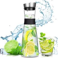 Stiklinė karafa, 1200 ml talpos karafa su nerūdijančio plieno dangčiu, vandens karafa, sulčių ąsotis, stiklinė karafa, naudojama šaltai arbatai, karštam šaltam vandeniui, pienui, kavai, vynui