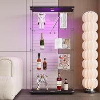 Stiklinė vitrina 4 lentynos Stiklinė spintelė ant pagrindo LED vitrina Dvigubų durų vitrina, skirta kolekcijai Miegamasis Svetainė 80 x 36 x 163 cm (dvigubos durys su šviesa, juoda)