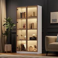 Stiklinė vitrina su 16 spalvų LED apšvietimu, dviejų durų vitrina su reguliuojamomis lentynomis, 80 x 40 x 160 cm, aukšta spinta svetainei, stacionari spinta, vonios kambario spinta