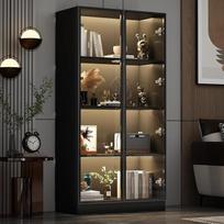 Stiklinė vitrina su apšvietimu, juoda stiklinė vitrina, kolekcionieriaus vitrina, daugiafunkcinė stiklinė vitrina su 4 lygių lentynomis, svetainės spinta 40 x 160 x 80 cm