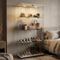 Stiklinė vitrina su LED apšvietimu, balta, 164,5 x 80,6 x 36,5 cm, užrakinamos stiklinės durys, stiklinė vitrina su 2 LED šviestuvais, 5 mm grūdintas apsauginis stiklas (balta)