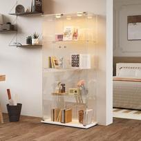 Stiklinė vitrina su LED apšvietimu, stacionari stiklinė vitrina su 4 stiklo sluoksniais, vitrina su 2 durimis ir spyna, stiklinė vitrina, skirta svetainei, biurui ir kolekcionuojamiems daiktams
