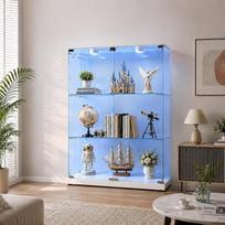 Stiklinė vitrina su LED apšvietimu, stiklinė vitrina su 2 durimis ir 3 lentynomis, stiklinė daiktų laikymo spintelė, moderni stiklinė vitrina, skirta svetainei ir miegamajam, 123 x 79 x 35 cm (2 durys, 3
