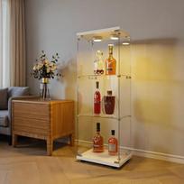 Stiklinė vitrina su LED lemputėmis, moderni vitrina su 3 lentynomis ir durelėmis, sieninė vitrina kolekcijai, skirta miegamajam, svetainei ir valgomajam, balta