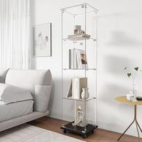 Stiklinė vitrina su LED užraktu ir durelėmis, prekybinė vitrina su ratukais, stovinti stiklinė vitrina su užraktu knygoms, kolekcionuojamiems daiktams, vynui (juoda A, 163 x 39,5 x 35 cm)