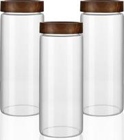 Stikliniai laikymo indai su mediniais dangčiais, 1500 ml talpos, dideli, skaidrūs, hermetiški, su užsukamu dangčiu, skirti virtuvės sandėliui: spagečiams, fermentavimui, miltams, sausiesiems maisto produktams, 3 vnt.
