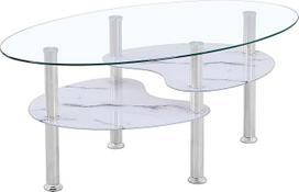 Stiklinis kavos staliukas su 8 mm storio saugos stiklu ir fasetiniu apdirbimu – stiklinis staliukas, puikiai tinkantis kaip pagalbinis staliukas / svetainės staliukas (98 x 58 x 42 cm) (skaidrus stiklas su marmuro baltumo spalvos lentynėle)