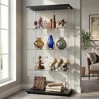 Stiklinė vitrina, juoda, 164,5 x 80,6 x 36,5 cm, rakinamos stiklinės durys, stovinti stiklinė vitrina, 5 mm grūdintas saugos stiklas (juoda, 2 durys, 4 sluoksniai)