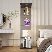 Stovinti stiklinė vitrina su 4 lentynomis, 1 durelėmis, 164 x 42,5 x 36,5 cm, stiklinė vitrina su LED apšvietimu, skirta kolekcionuojamų daiktų eksponavimui svetainėje, juoda vitrina (juoda, 4