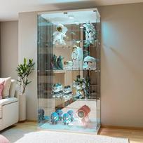 Stovinti stiklinė vitrina su spyna ir LED apšvietimu, stiklinė vitrina su veidrodine galine siena, vitrina su 4 stiklinėmis lentynomis ir 2 grūdinto stiklo durelėmis (balta, 164 x 36,5 x 80,5 cm)