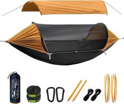 Stovyklavimo hamakas palapinė su tinkleliu nuo uodų ir nuimama apsauga nuo saulės, 270 x 140 cm, 4-in-1 funkcija, ultralengvas hamakas lauke, Bivouac žemės palapinė lauke, žygiams ir kelionėms