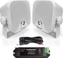 STUDIOFINIX 4 colių vandeniui atsparus jūrinis "Bluetooth" garsiakalbis 120 W, skirtas valtims, keturračiams, UTV, golfo vežimėliams, paviršinis montavimas (baltas)