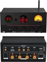 SUCA AUDIO X10 elektroninių lempų DAC stiprintuvas, DAC su USB/optiniu/koaksialiniu/USB atmintuko/RCA/„Bluetooth“ įvestimis, 165 W x 165 W, TDA7498E, 2.1 kanalų stereo su ECC83, AUX/garsiakalbių/3,5 mm išėjimų stiprintuvas, juodos spalvos