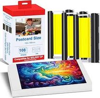 Suderinama su "Canon Selphy" serijos rašalu ir popieriumi, RP-108IN 3 spalvų rašalo kasetė ir 108 lapai blizgaus 4x6 popieriaus (100 mm x 148 mm), skirti "Selphy" CP1500 CP1300 CP1200 CP1000 CP910 CP900 CP810